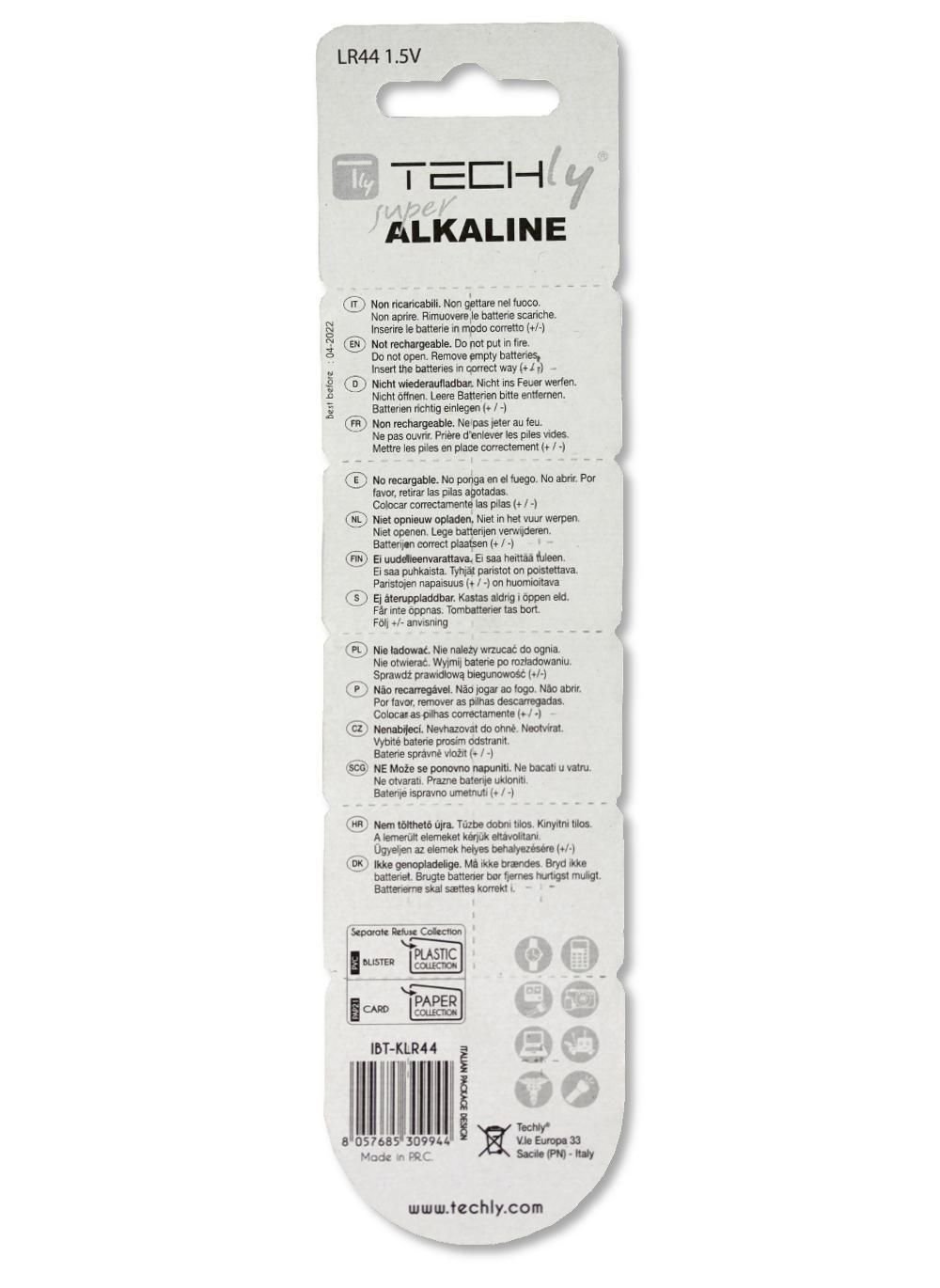Set 10 Batterie a Bottone Alcaline AG13 LR44 A76 GP76A 357 TECHLY - immagine 2