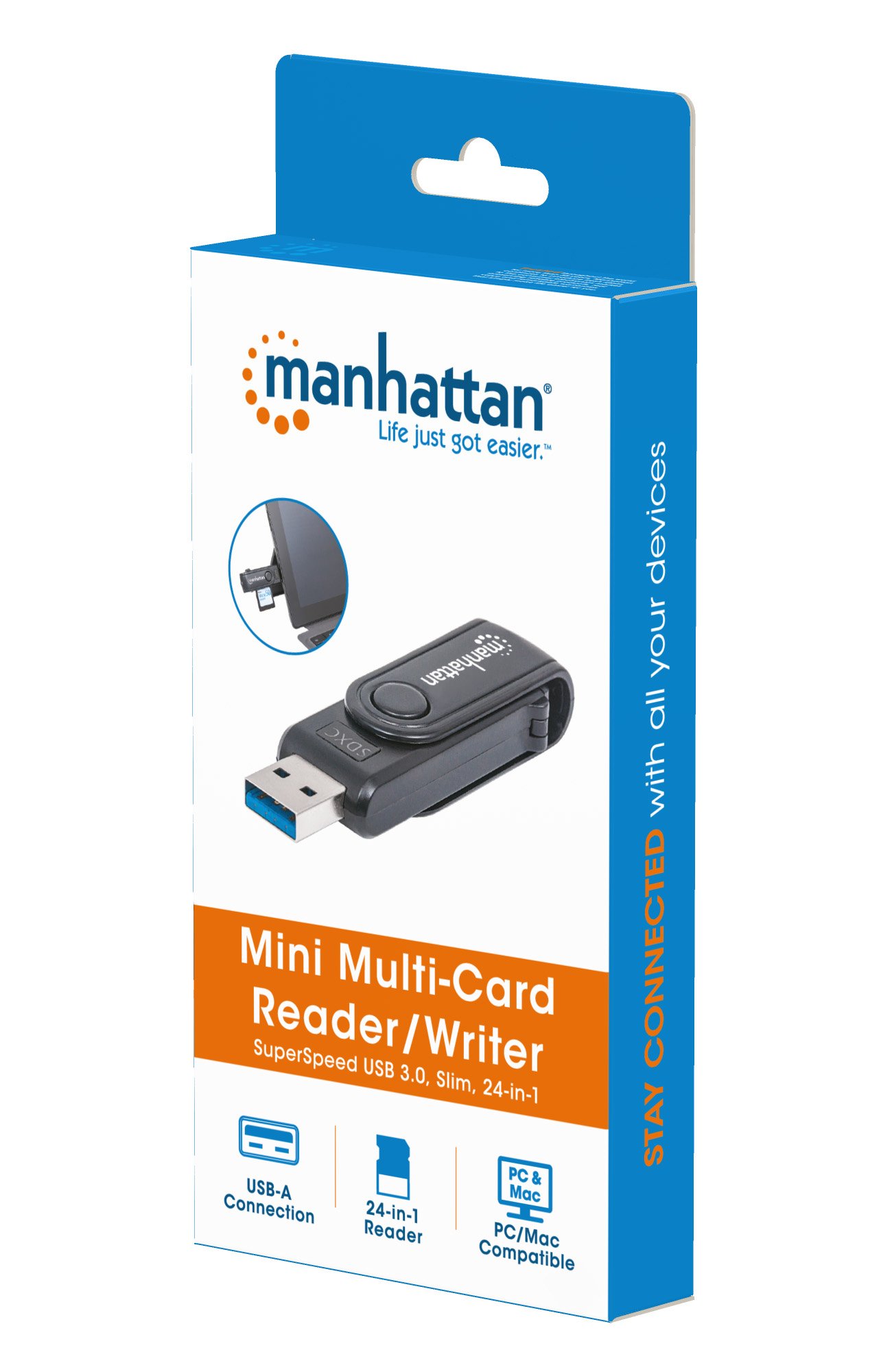 Mini Lettore/Scrittore di Card USB 3.0, 24 in 1 Nero MANHATTAN - immagine 2