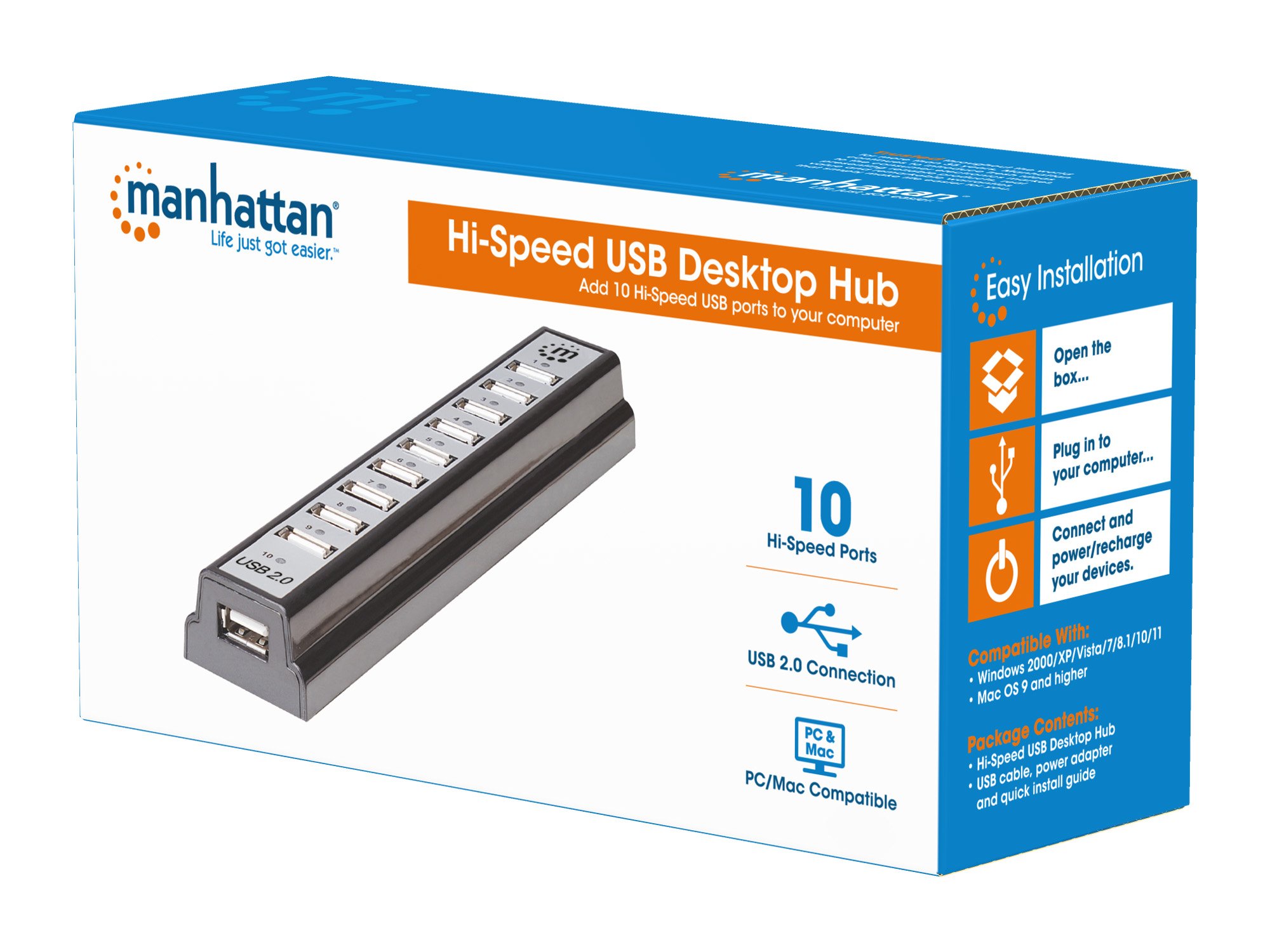 Hub USB 2.0 da Tavolo con 10 Porte: Velocità e Potenza MANHATTAN - immagine 2