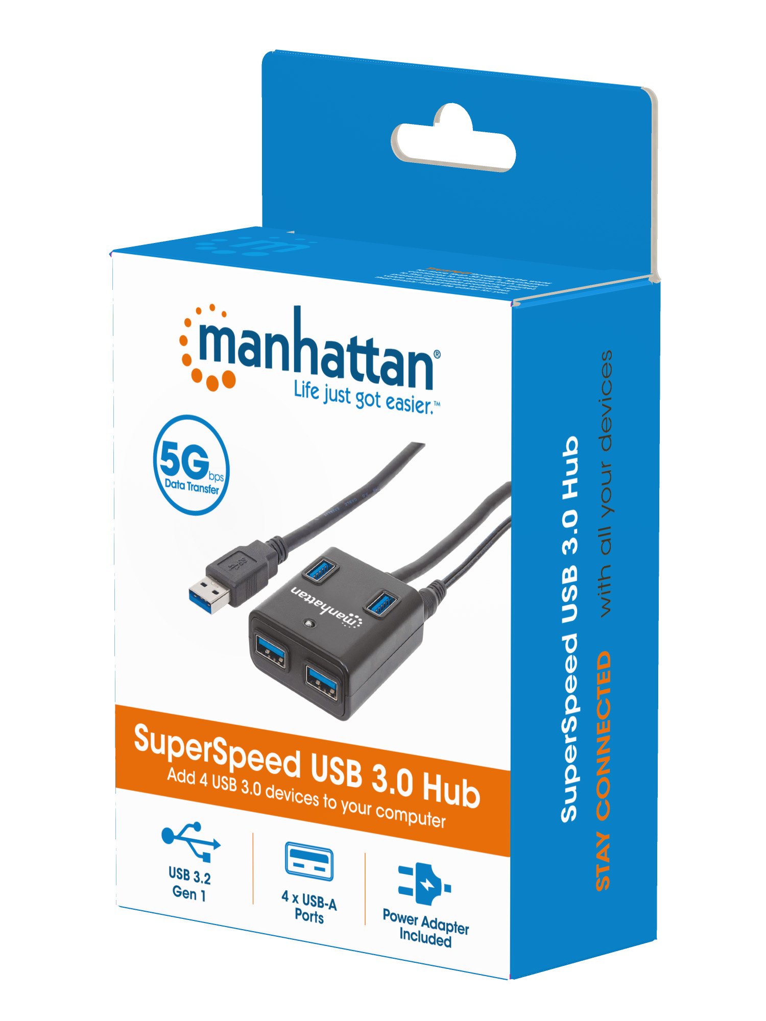 Hub USB 3.0 4 Porte con Alimentatore 5V 3A Nero MANHATTAN - immagine 2