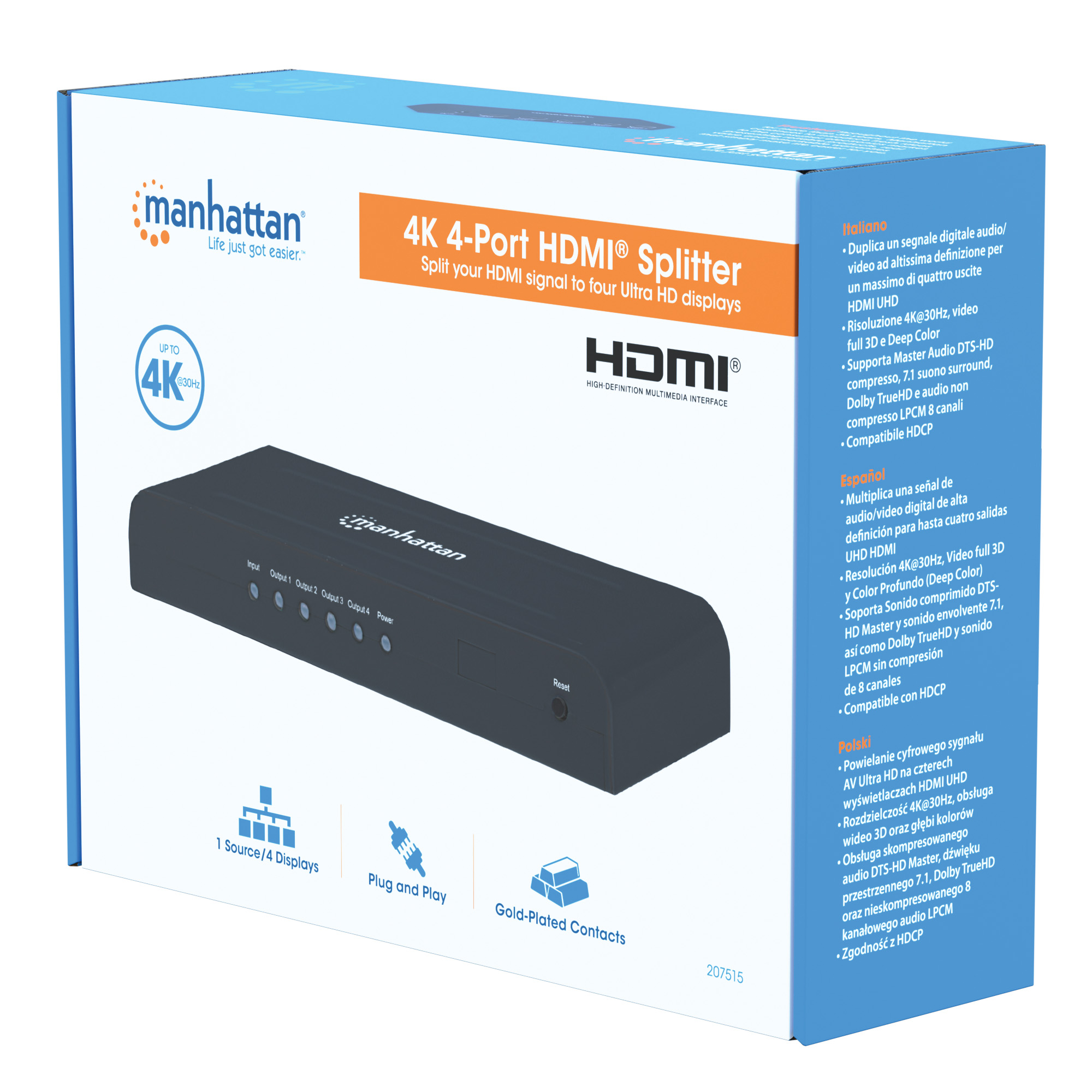 Splitter HDMI1.4 4K UHD 3D a 4 porte MANHATTAN - immagine 2