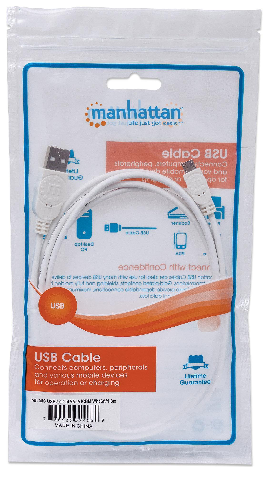 Cavo USB 2.0 A maschio/Micro B maschio 0,6m Bianco MANHATTAN - immagine 2