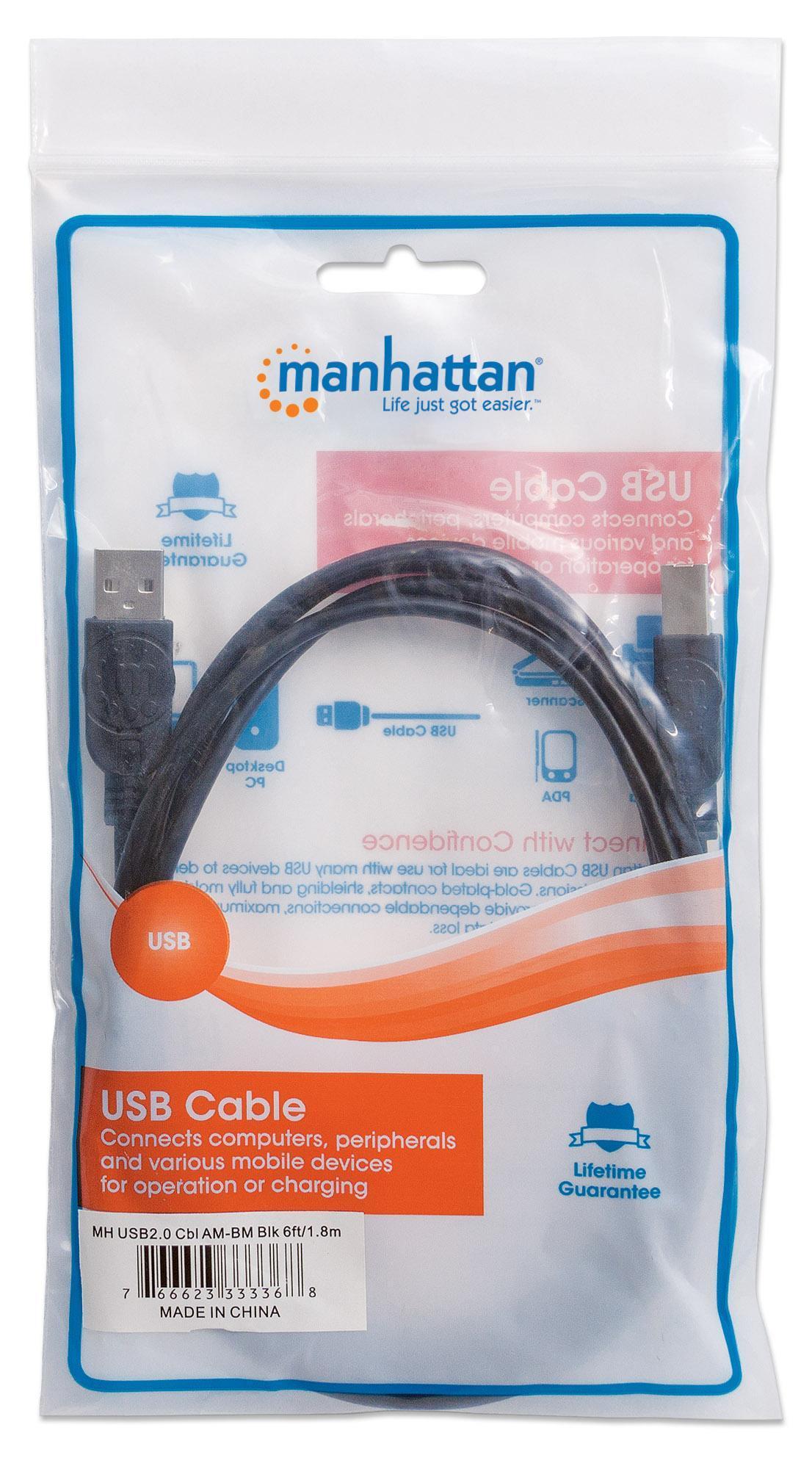 Cavo USB 2.0 A-B 1.8m Nero MANHATTAN - immagine 2