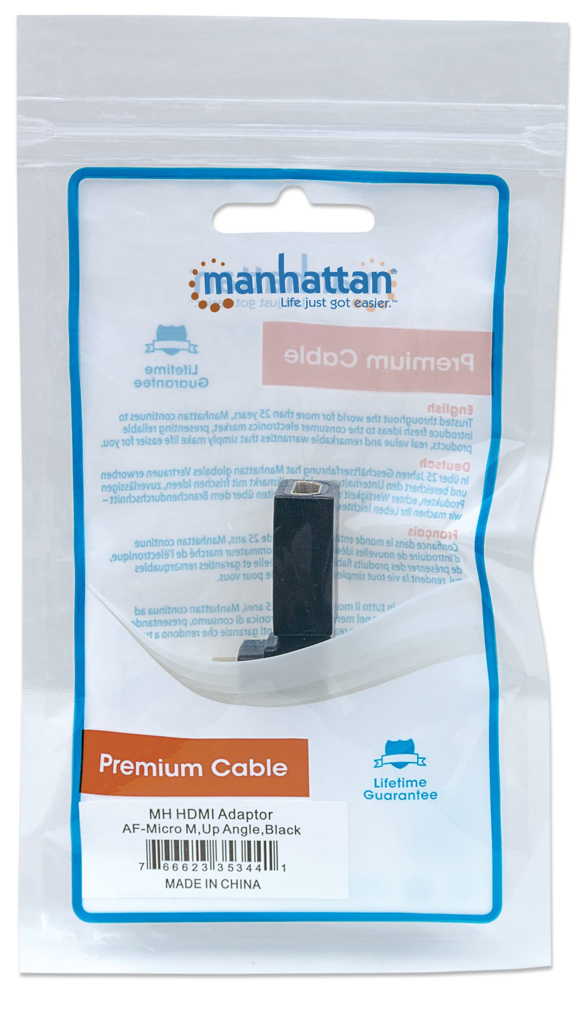 Adattatore HDMI A Femmina / Micro D Maschio Angolato Nero MANHATTAN - immagine 2