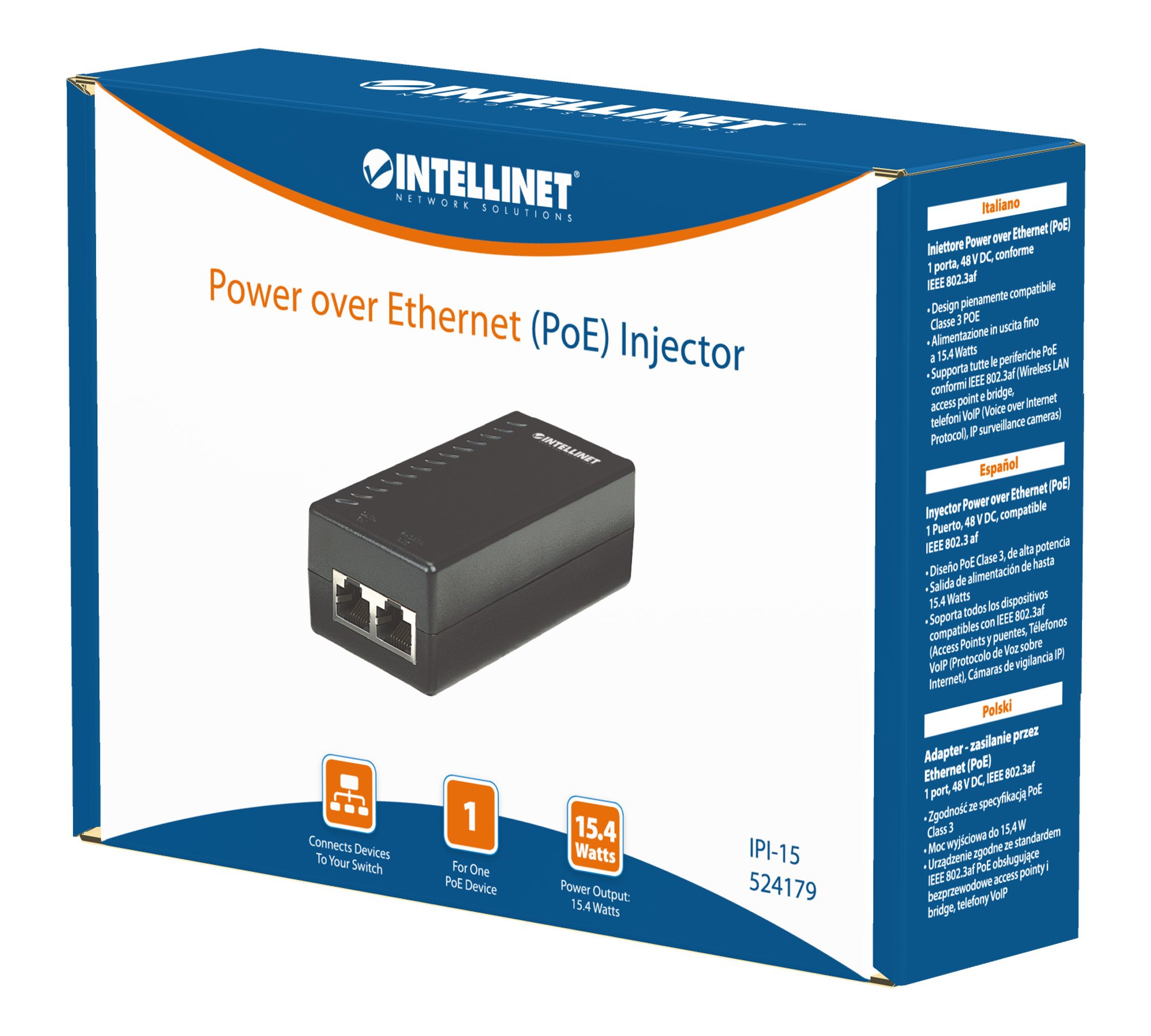 Iniettore PoE 15.4W: massima potenza per la tua rete! INTELLINET - immagine 2