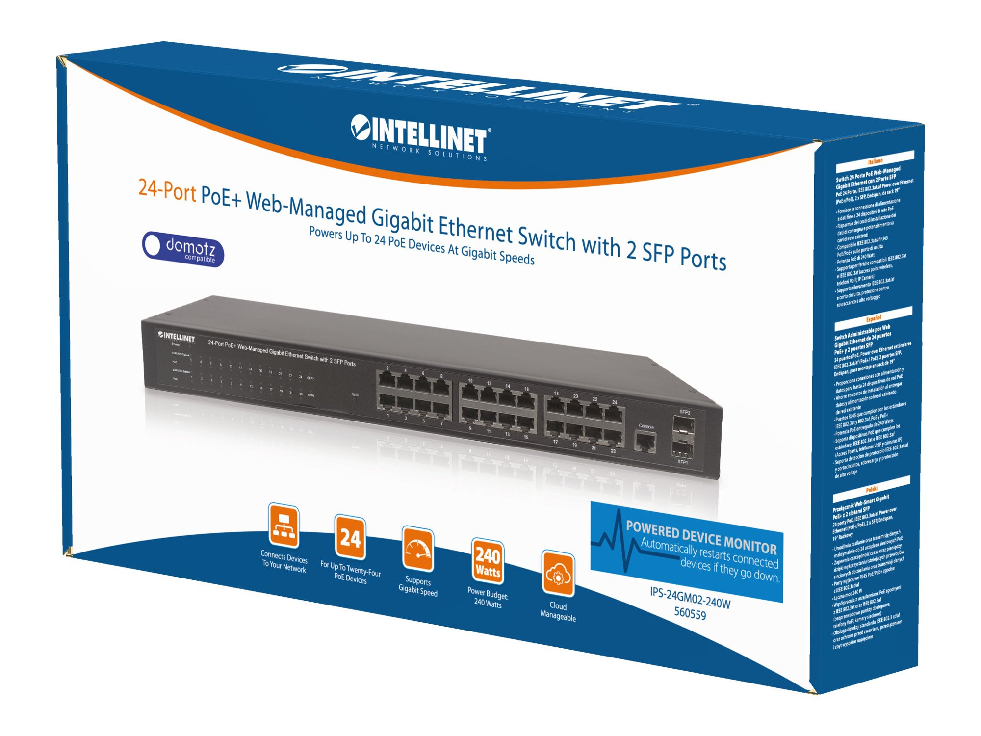 Switch PoE Gigabit Ethernet 24 Porte con 2 Porte SFP Web-Managed INTELLINET - immagine 2