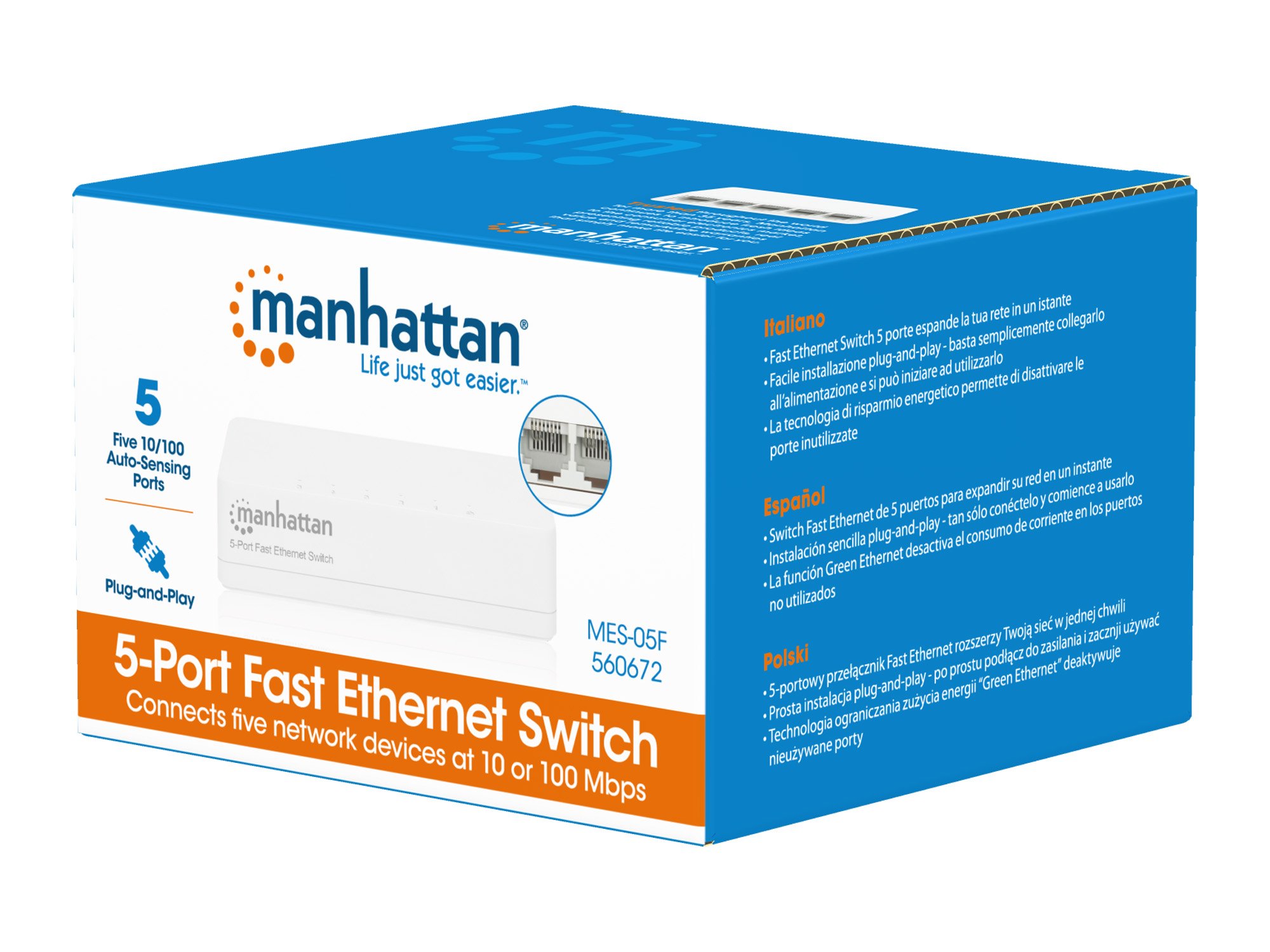 Hub Switch Office: 5 Porte Fast Ethernet 10/100 Mbps MANHATTAN - immagine 2