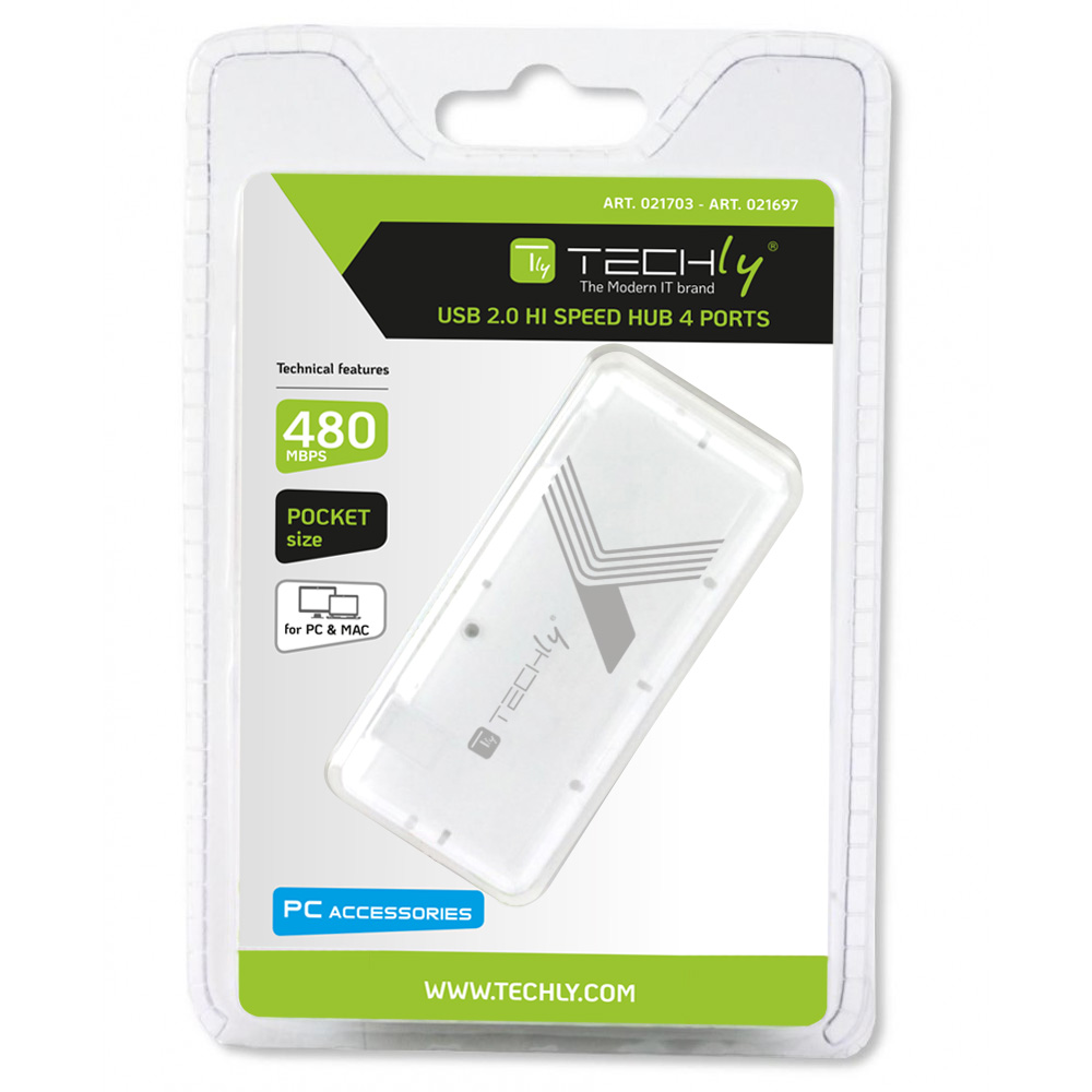 Mini Hub USB Hi Speed 4 Porte Bianco TECHLY - immagine 2