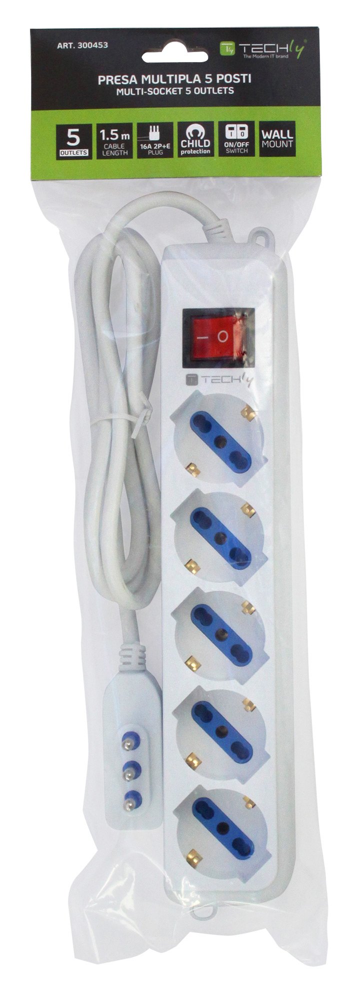 Multipresa Italiana 5 Posti Angolata - Bipasso / Schuko TECHLY - immagine 2