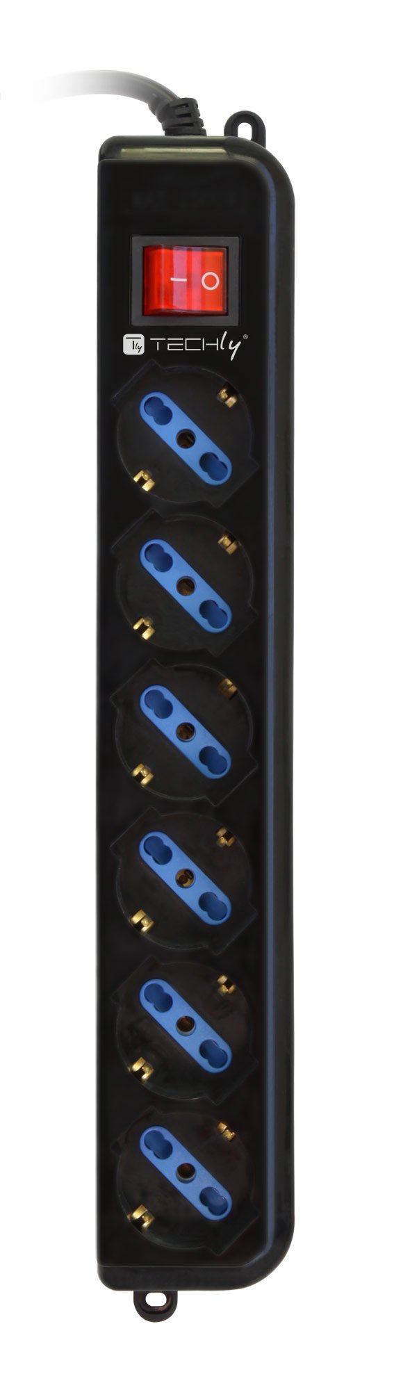 Multipresa 6 Posti Italiana Bipasso con Interruttore Nero TECHLY - immagine 2
