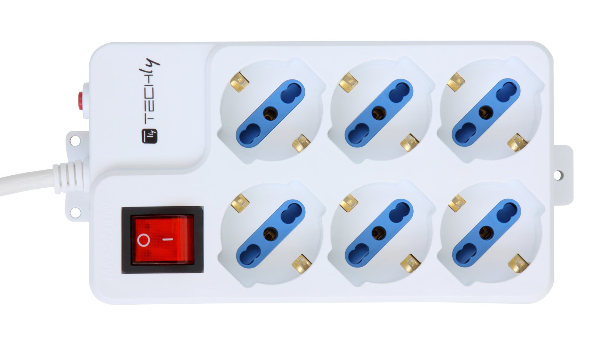 Multipresa 6 Posti Italiana Bipasso / Schuko Angolata TECHLY - immagine 2