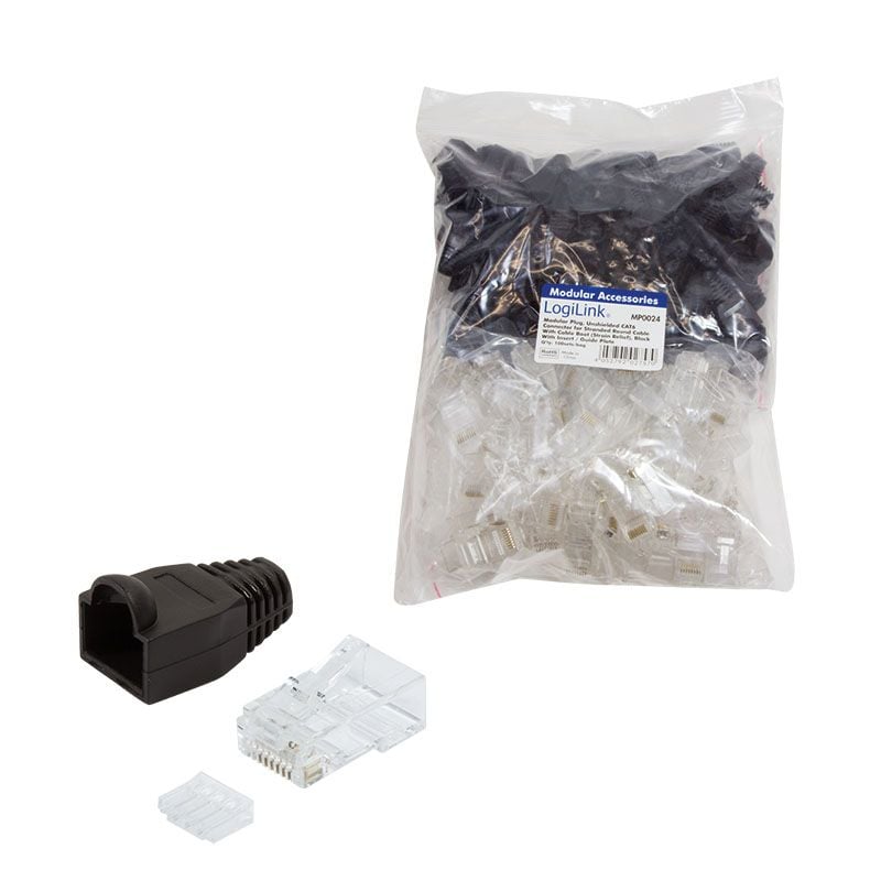 Plug Cat.6 RJ45 e Copriconnettore per Cavo Non Schermato, 100pz Nero LOGILINK - immagine 2