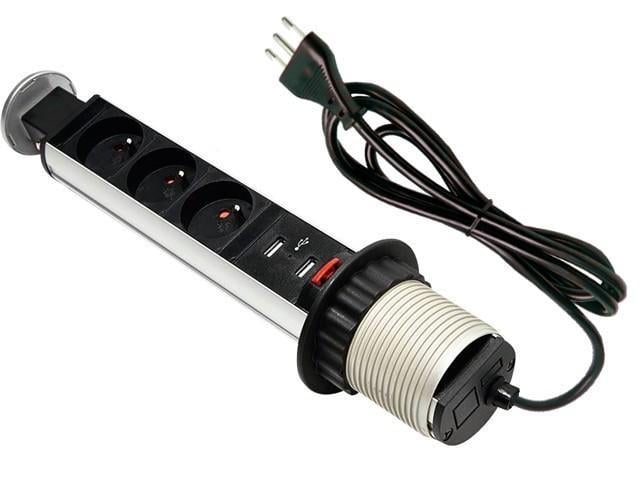 Multipresa da Scrivania 3 vie Pop-Up a Scomparsa con 2 USB TECHLY PROFESSIONAL - immagine 2