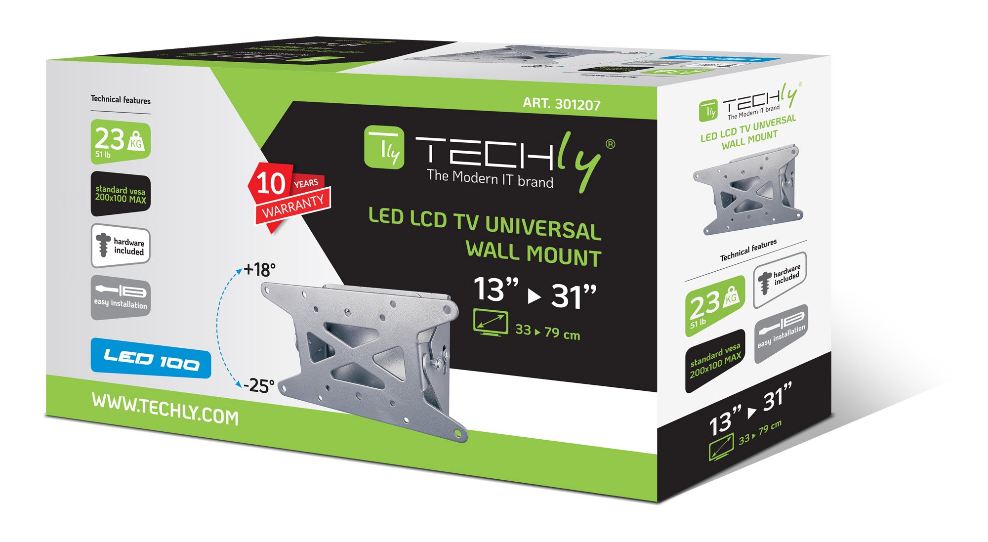Supporto a muro per TV LED LCD 13''-31'' inclinabile TECHLY - immagine 2