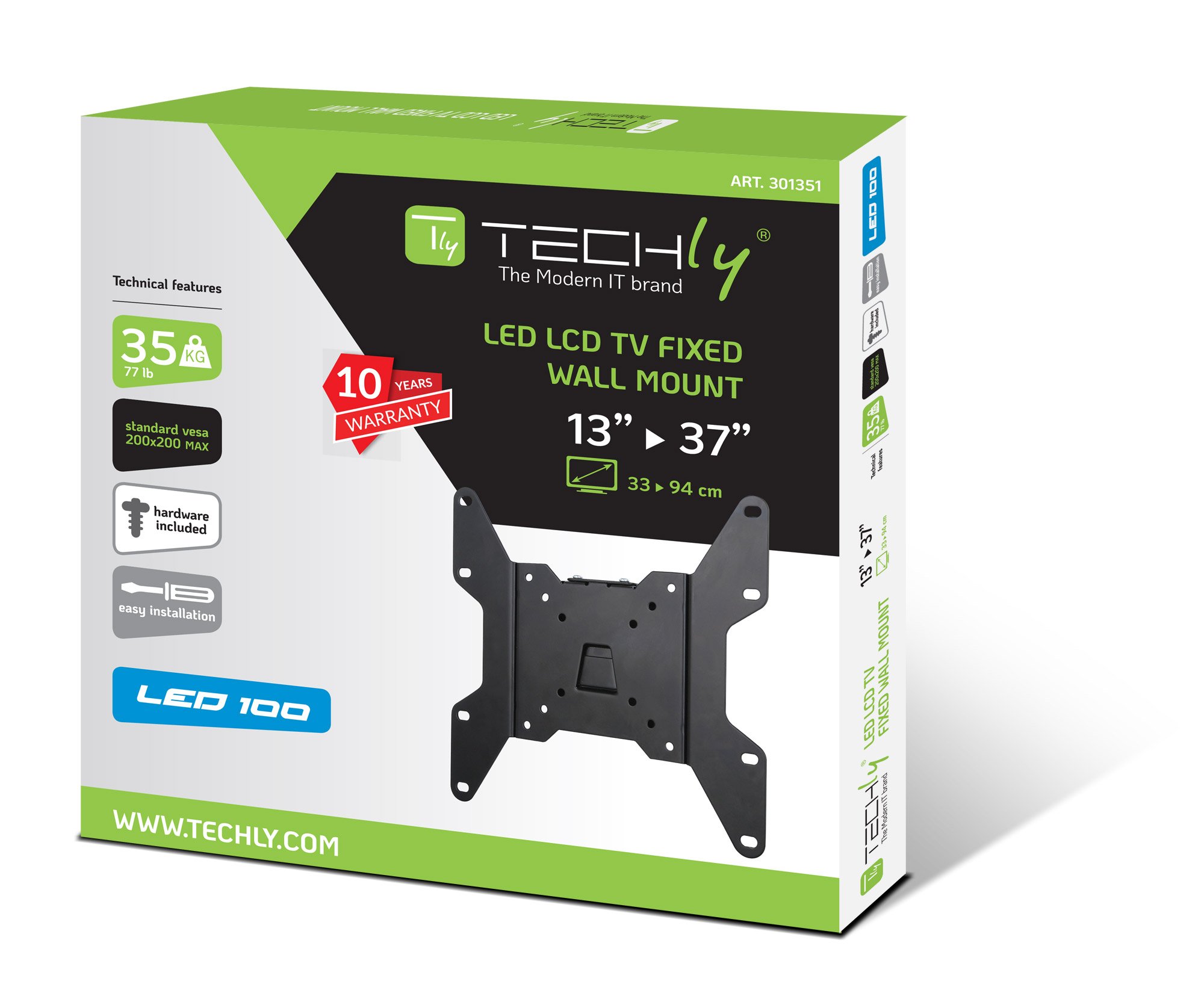 Supporto a muro per TV LED LCD 13''-37'' fisso Nero TECHLY - immagine 2