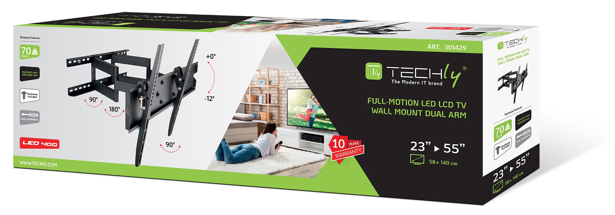 Supporto TV a Muro Full Motion 23-55'' - Braccio Doppio TECHLY - immagine 2
