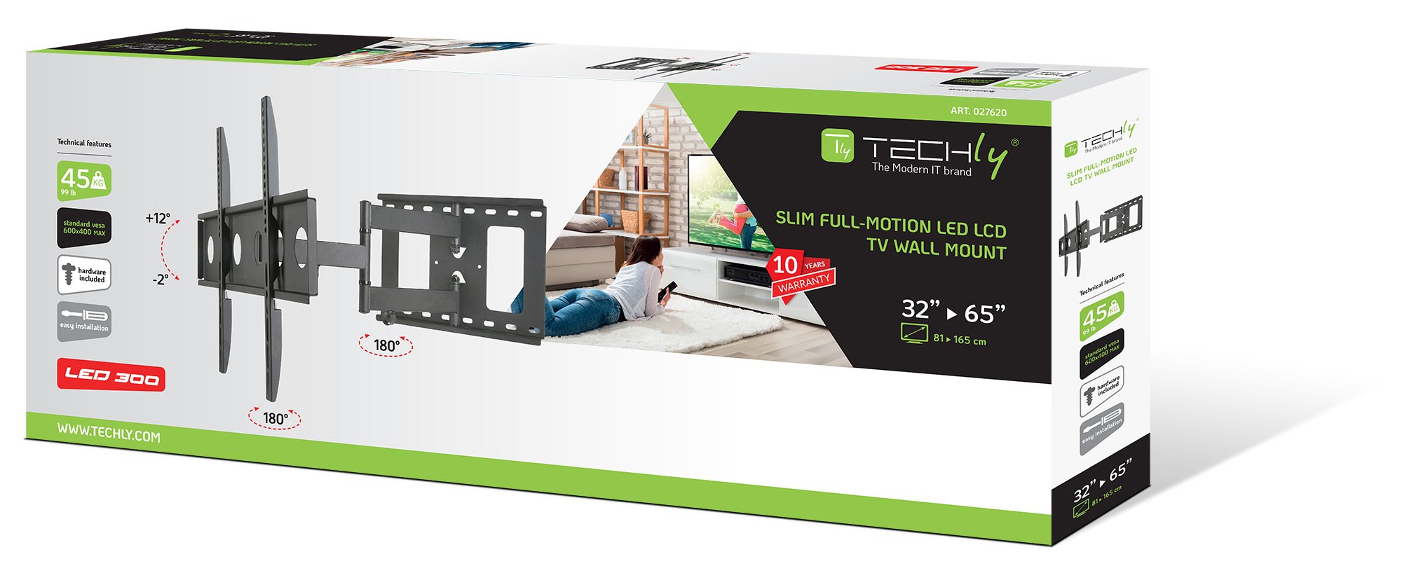 Supporto a Muro per TV LED LCD 32-65'' Estensibile Slim Full-Motion TECHLY - immagine 2