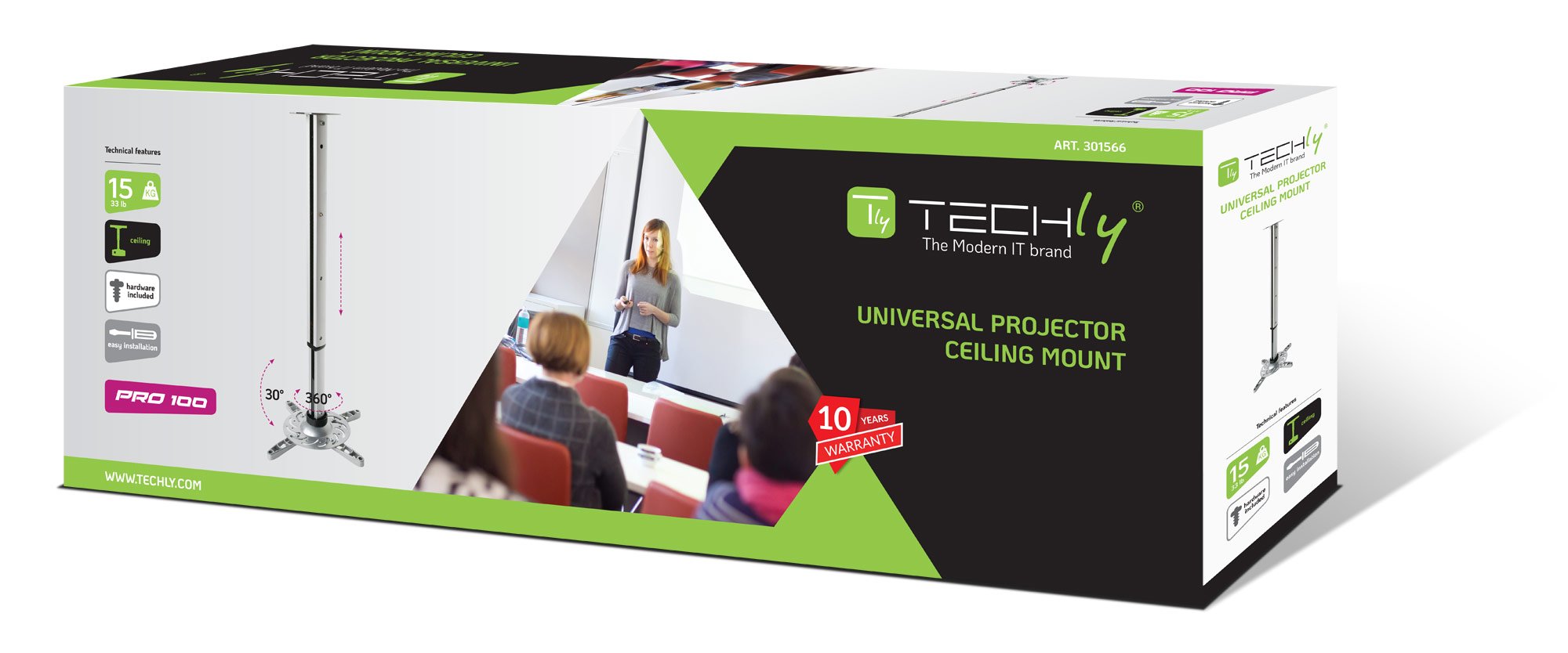Supporto a Soffitto per Proiettori Estensione 30-37 cm Silver TECHLY - immagine 2