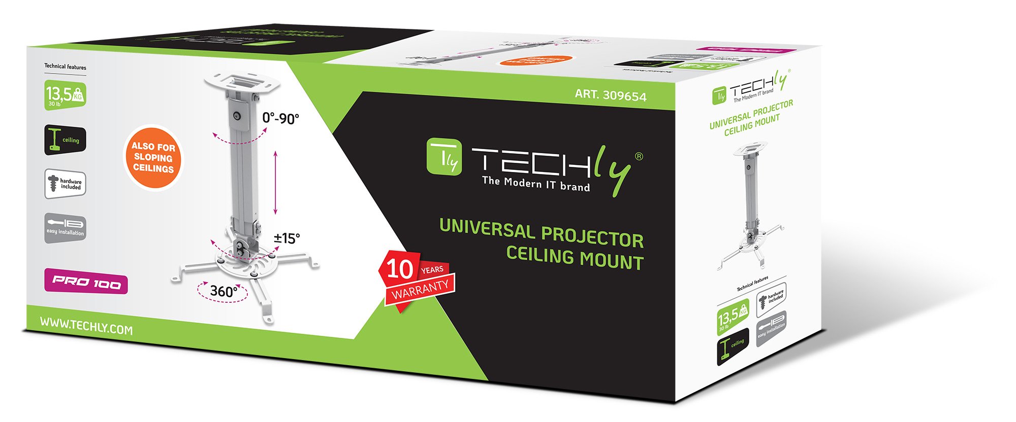 Supporto a Soffitto per Proiettori Estensione 380-580 mm Silver TECHLY - immagine 2
