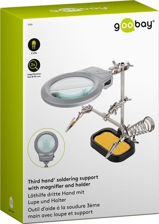 Supporto Saldatura a Tre Bracci con Lente LED e Spugna GOOBAY - immagine 2