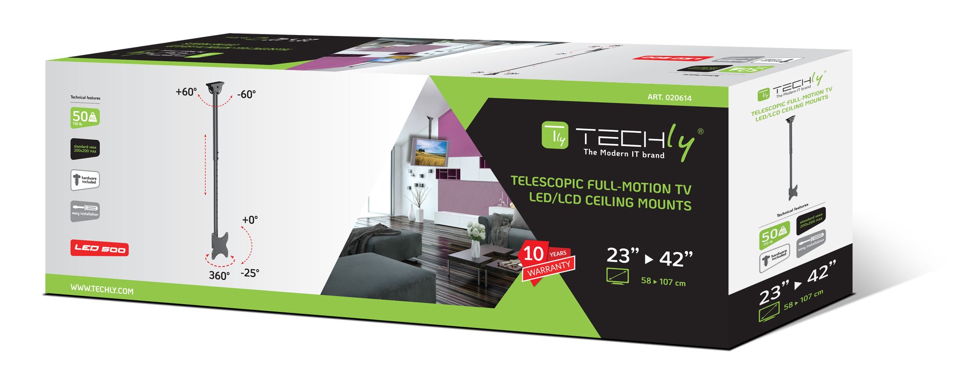 Supporto Telescopico a Soffitto fino a 1,6m per TV LED LCD 23-42'' TECHLY - immagine 2