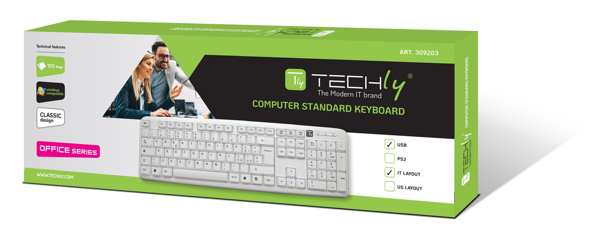 Tastiera 105 tasti USB Standard, colore Bianco TECHLY - immagine 2