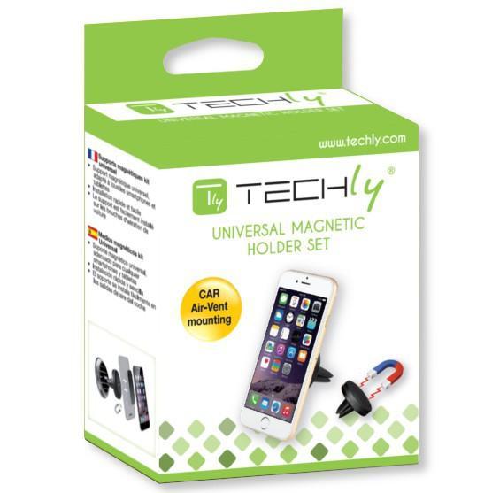 Supporto Magnetico da Auto per Smartphone e Tablet Nero TECHLY - immagine 2