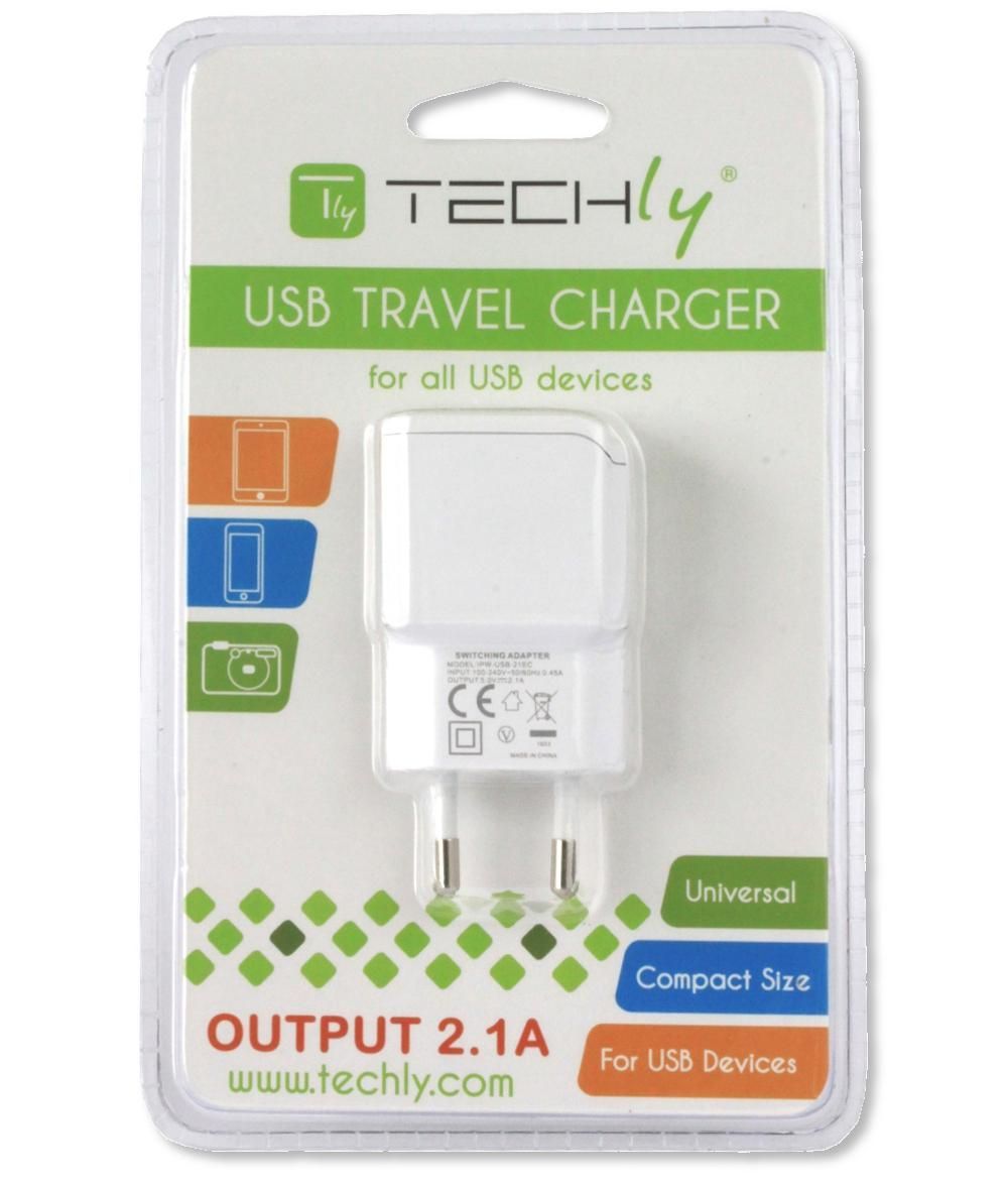 Alimentatore da Rete Italiana 1 porta USB 5V/2.1A Bianco TECHLY - immagine 2