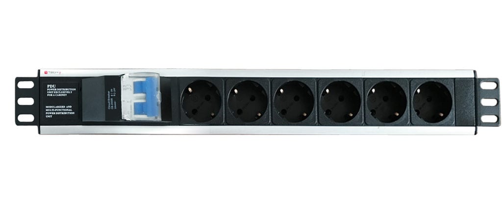 Multipresa Rack 19'' con 6 Prese, Magnetotermico e Spina Schuko Angolata TECHLY PROFESSIONAL