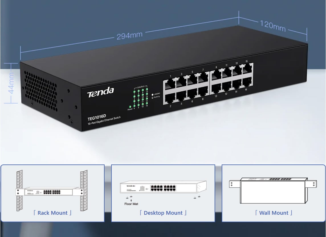 Switch 16 Porte 10/100/1000 Gigabit TEG1016D TENDA - immagine 3