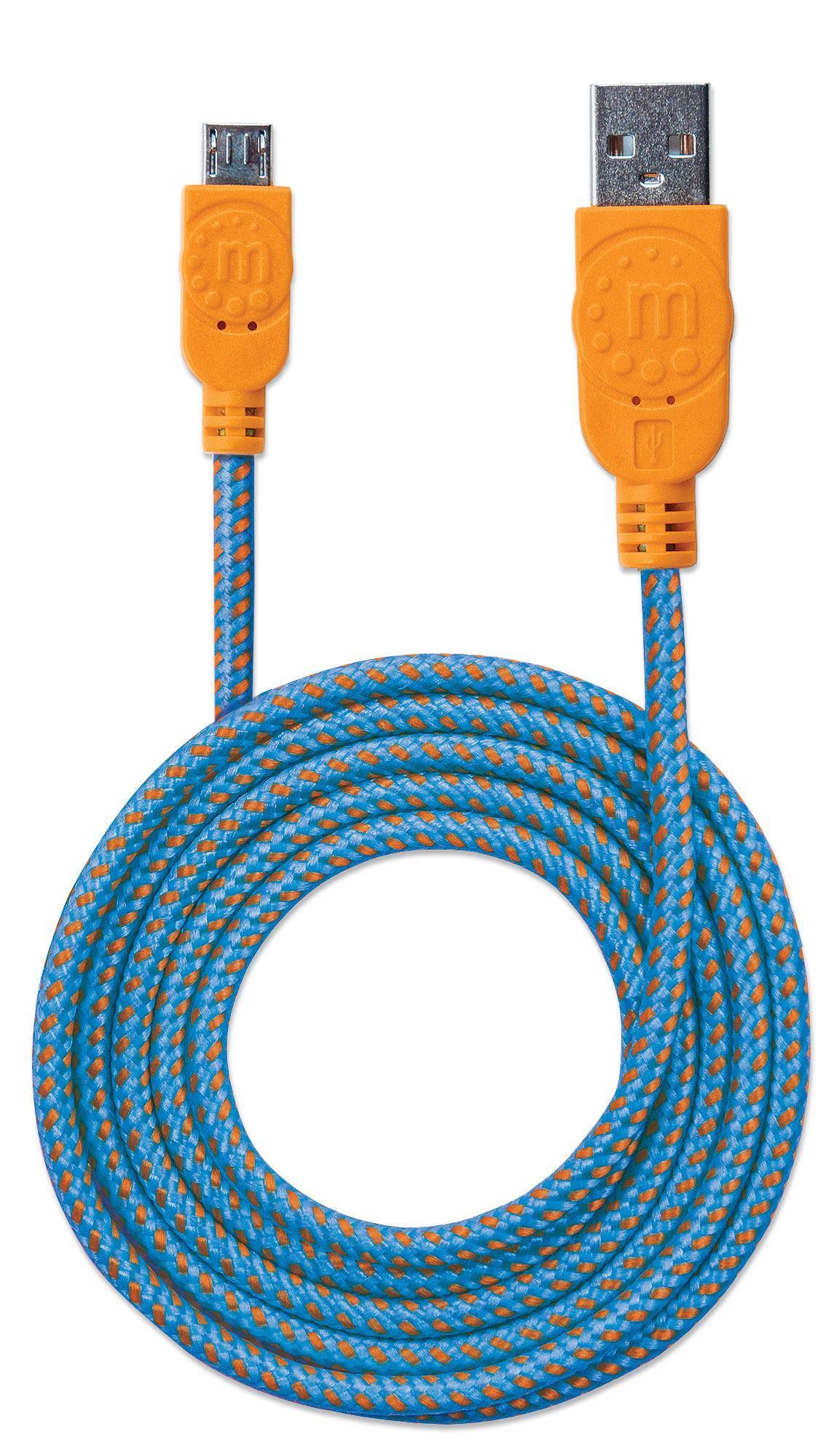 Cavo Micro USB Guaina Intrecciata USB/MicroUsb 1.8m Blu/Arancione MANHATTAN