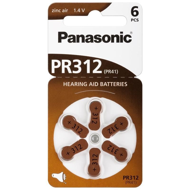 Batterie a Bottone per Protesi Acustiche PR312 PR41, 6pz PANASONIC
