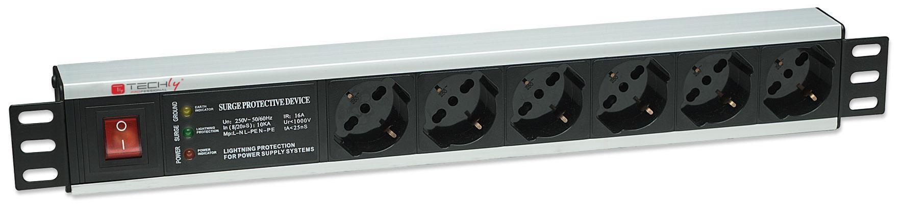 Multipresa Rack 19'' 6 Posti: Protezione e Interruttore Spina 1,5U TECHLY PROFESSIONAL - immagine 3
