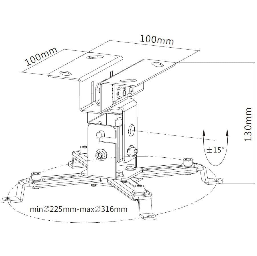Supporto a Soffitto per Proiettori 130 mm Silver TECHLY - immagine 3