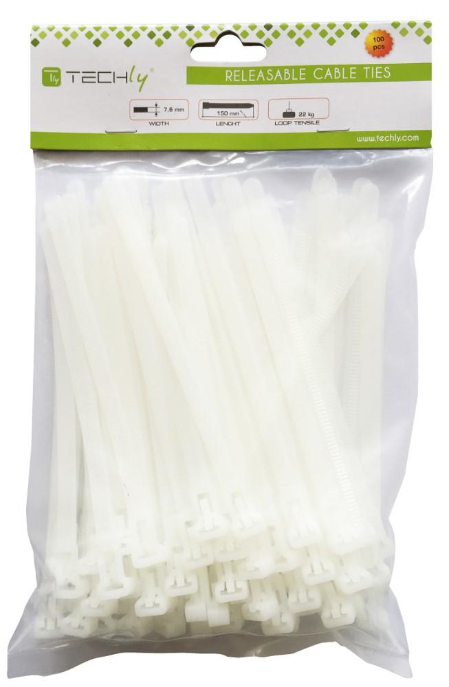 Fascette Fermacavi Riutilizzabili 150x7,6mm in Nylon 100pz Bianco TECHLY - immagine 3
