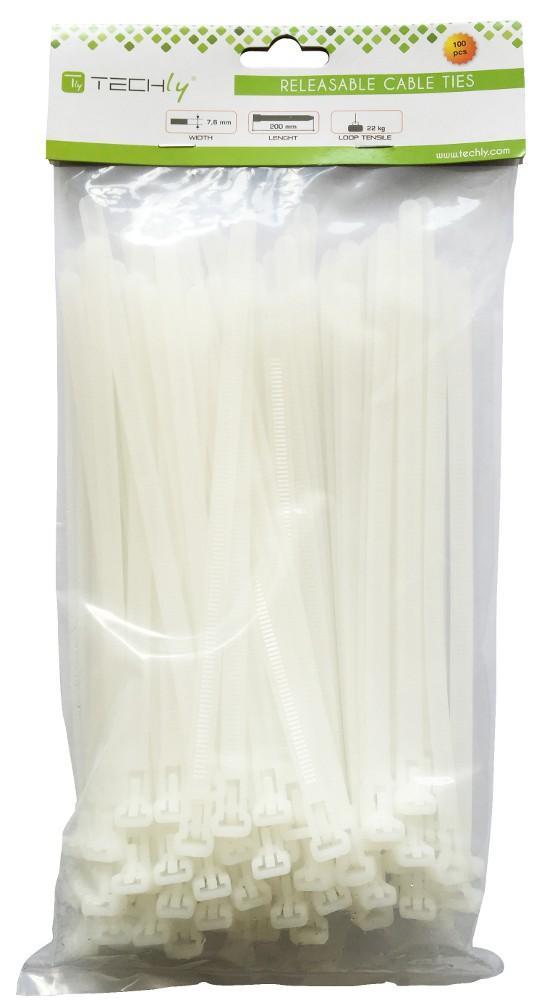 Fascette Fermacavi Riutilizzabili 200x7,6mm in Nylon 100pz Bianco TECHLY - immagine 3