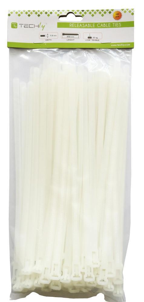 Fascette Fermacavi Riutilizzabili 250x7,6mm in Nylon 100pz Bianco TECHLY - immagine 3
