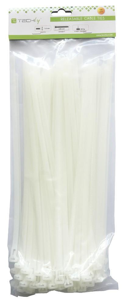 Fascette Fermacavi Riutilizzabili 300x7,6mm in Nylon 100pz Bianco TECHLY - immagine 3