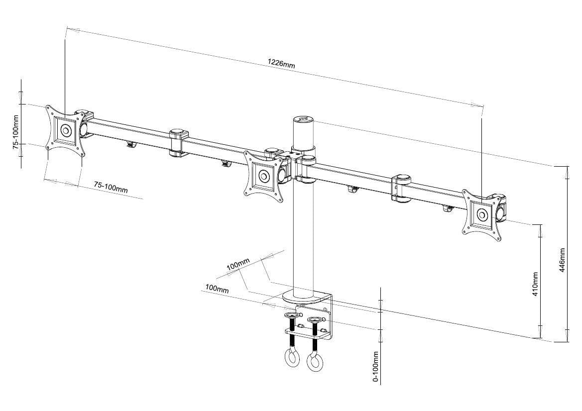 Supporto Scrivania Triple Monitor Clamp 13-24'' TECHLY - immagine 3