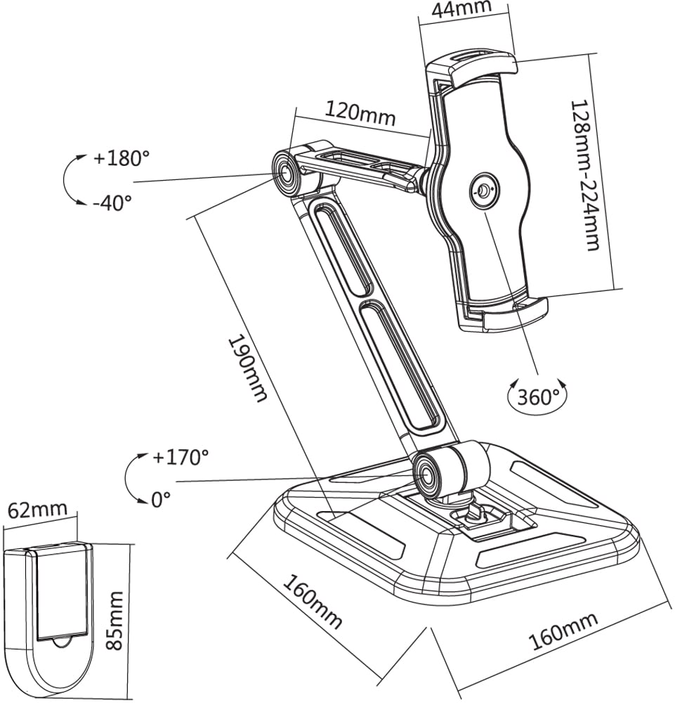 Supporto Estensibile per Tablet e i-Pad 4.7''-12.9'' da Scrivania e da Muro TECHLY - immagine 3
