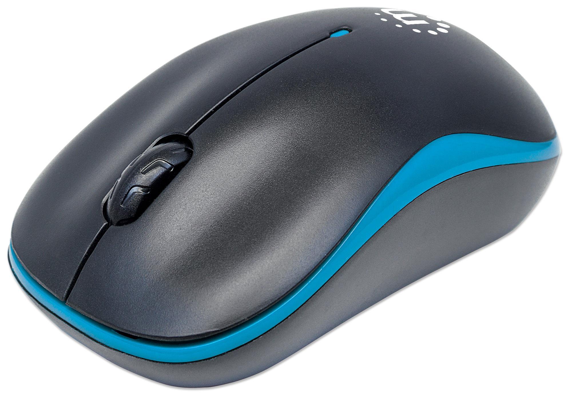 Mouse Ottico Wireless con Micro Ricevitore USB 1000dpi Nero/Azzurro MANHATTAN - immagine 3