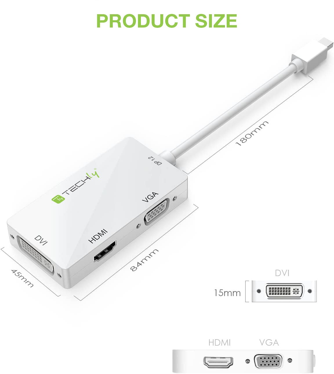 Adattatore 3 in 1 Mini DisplayPort 1.2 (Thunderbolt) a HDMI/DVI/VGA TECHLY - immagine 2