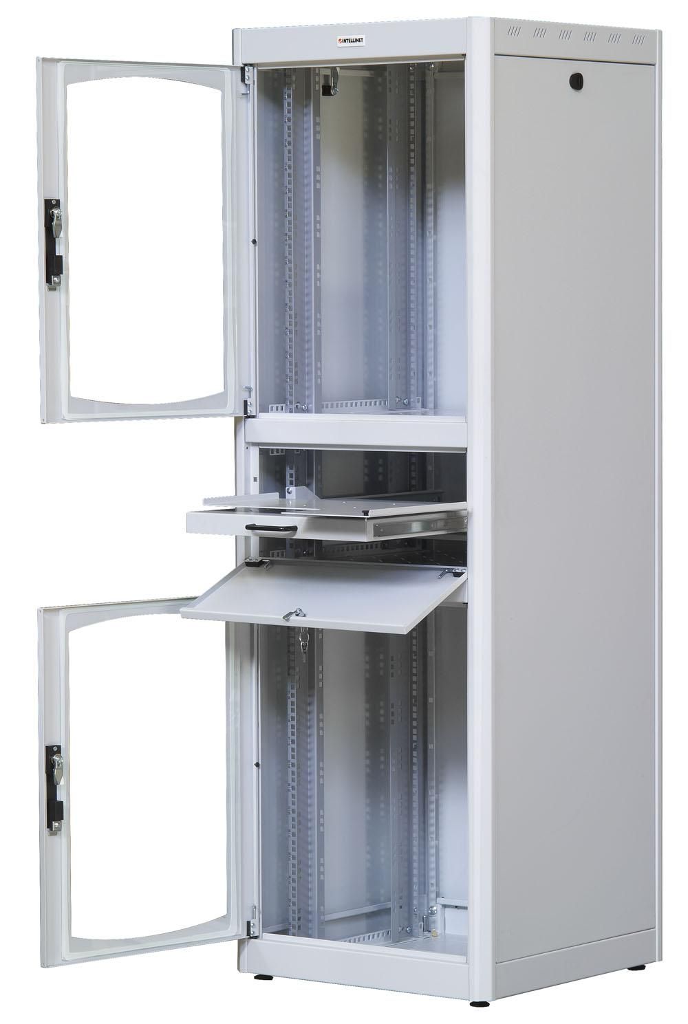 Armadio Rack 19'' 600x600 38U con Ripiano Tastiera Grigio INTELLINET - immagine 3
