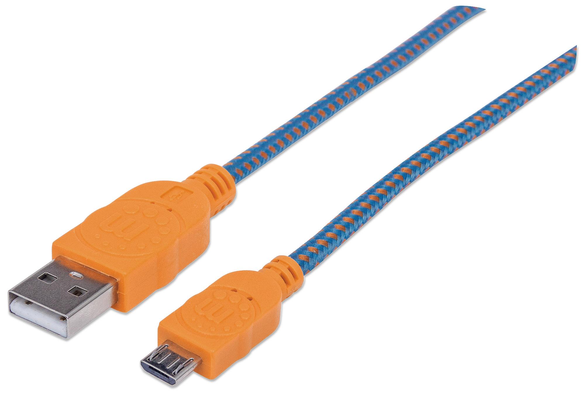 Cavo Micro USB Guaina Intrecciata USB/MicroUsb 1.8m Blu/Arancione MANHATTAN - immagine 3