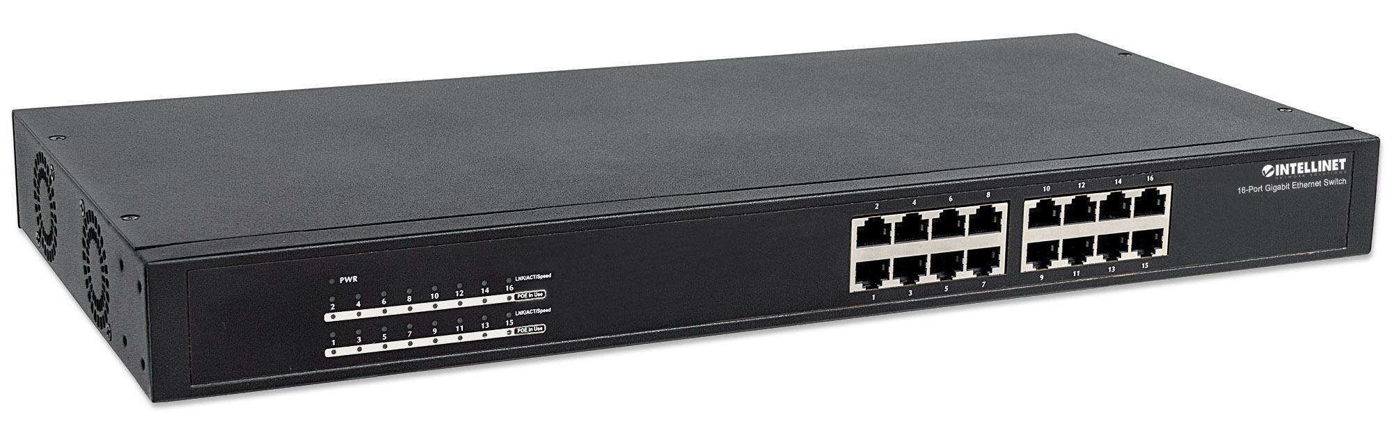 Switch Gigabit 16 Porte Ethernet PoE+ Nero INTELLINET - immagine 3