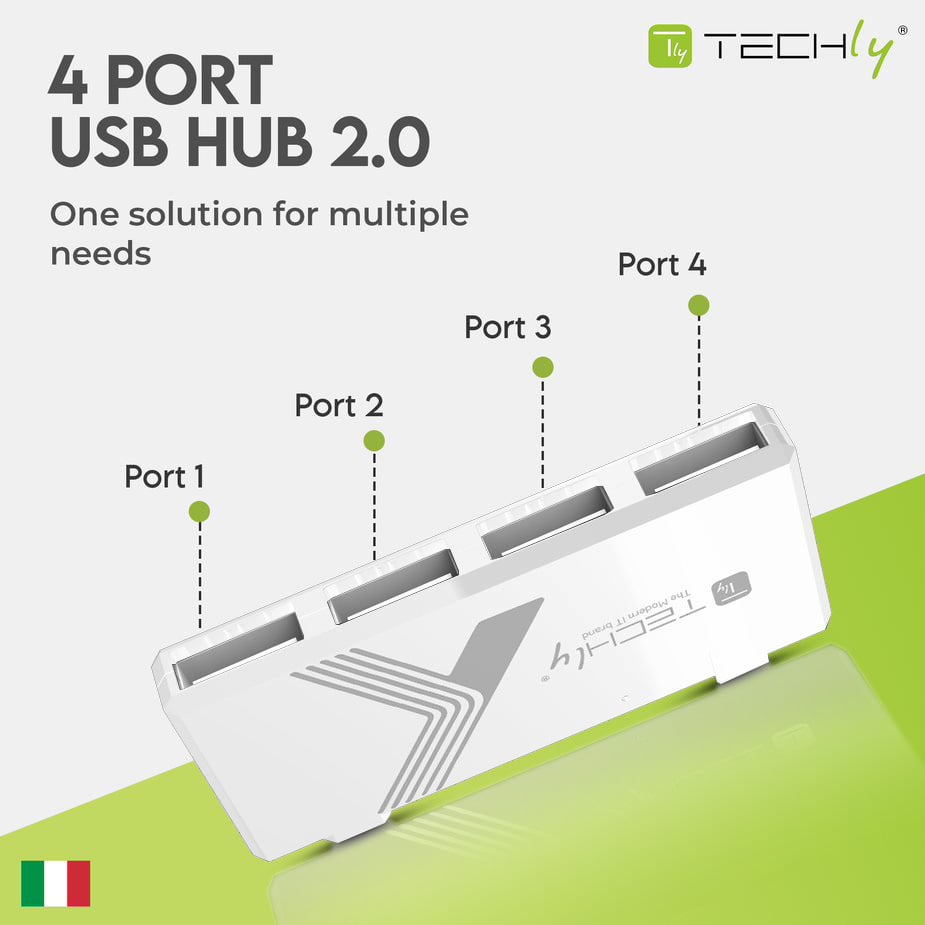 Mini Hub USB Hi Speed 4 Porte Bianco TECHLY - immagine 3