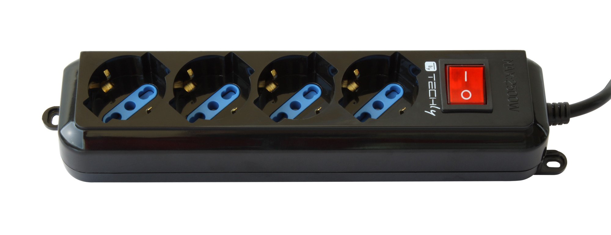 Multipresa 4 Posti Italiana Bipasso con Interruttore Nero TECHLY - immagine 3