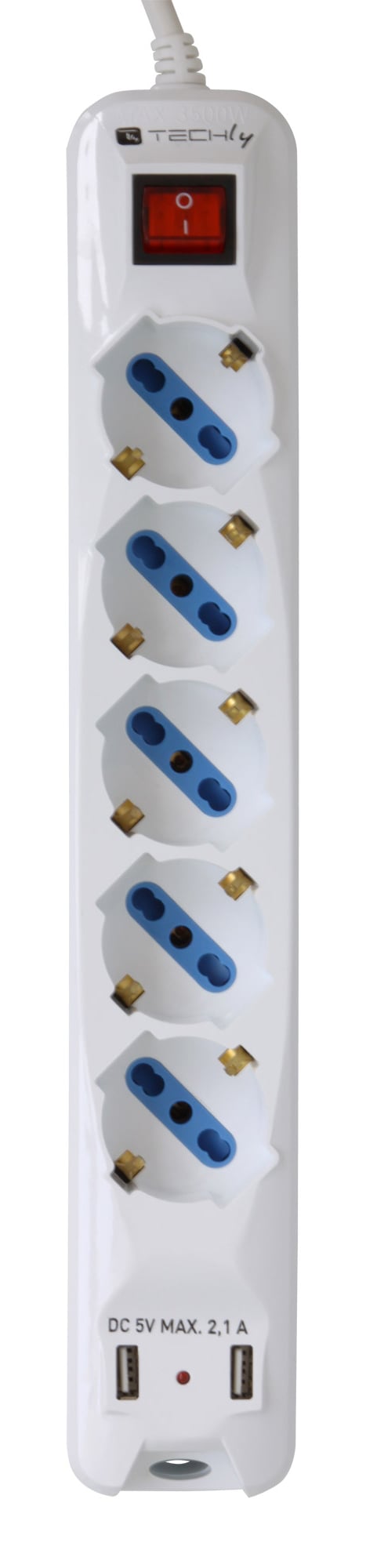 Multipresa 5 Posti Italiana Bipasso con 2 Prese USB TECHLY - immagine 3
