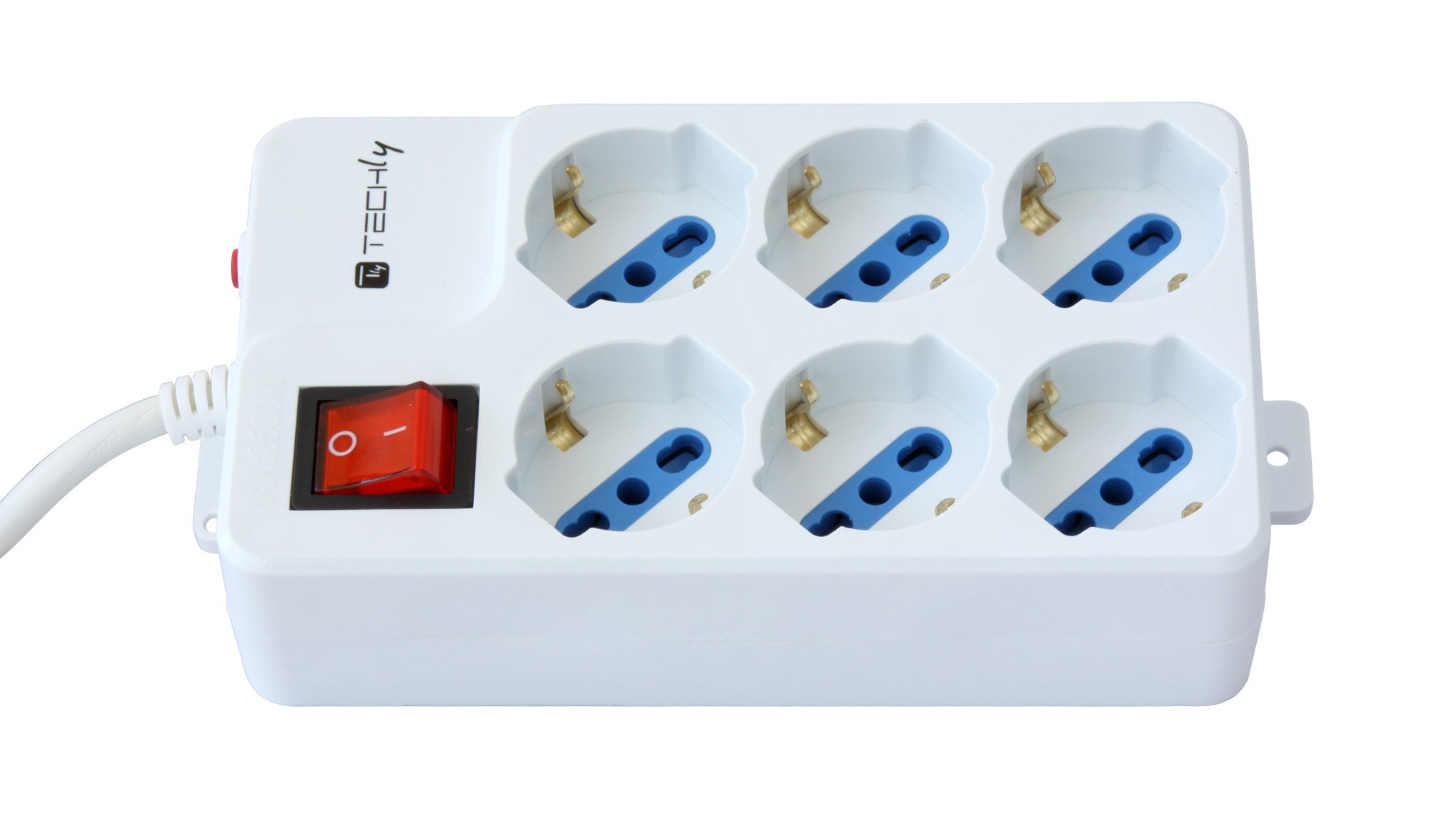 Multipresa 6 Posti Italiana Bipasso / Schuko Angolata TECHLY - immagine 3