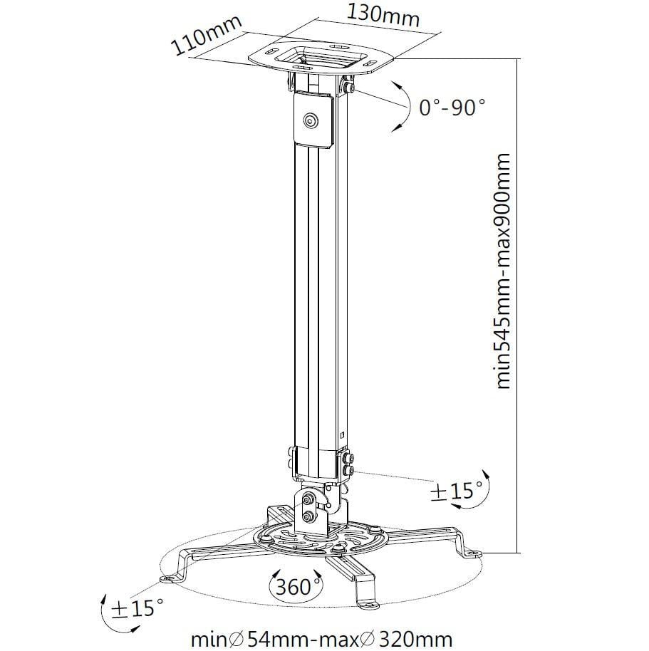 Supporto a Soffitto per Proiettori Estensione 545-900 mm Silver TECHLY - immagine 3